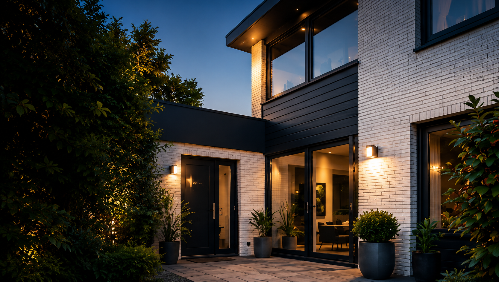 Donkere kozijnen en voordeur bij woning in Zuid-Holland